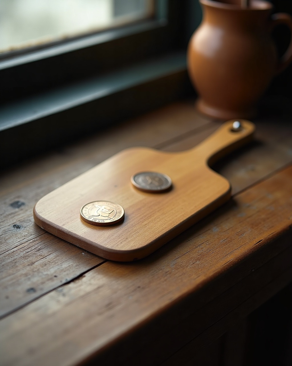 Two bronze pennies on a wooden kip: the entire equipment of two-up